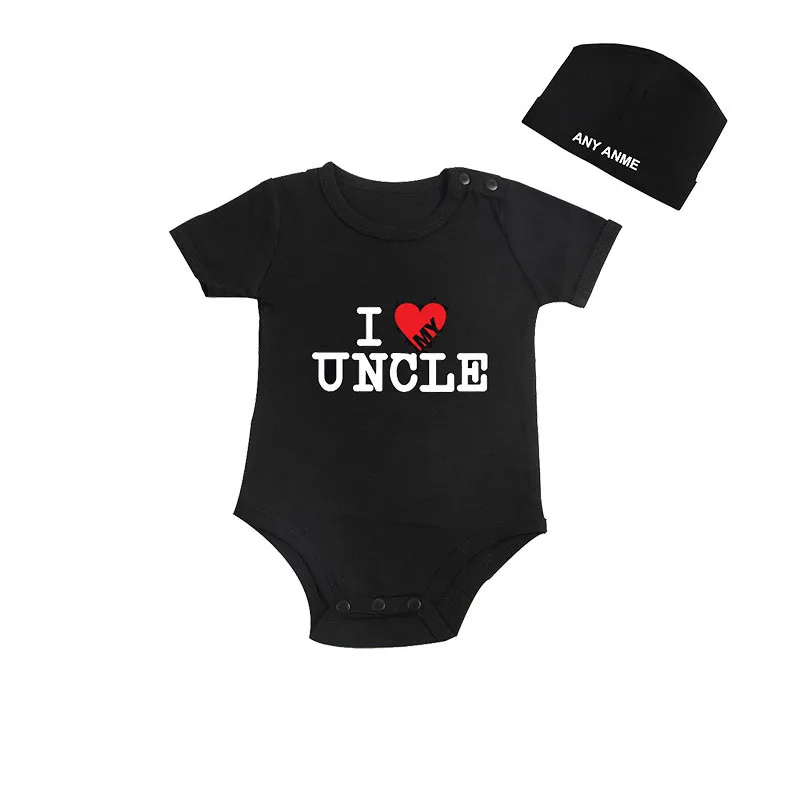 

Culbutomind Custom I Love My Uncle Baby Body Suit Personalized Uncle Outfit Personalized Uncle Toddler T-shirt with Custom Cap