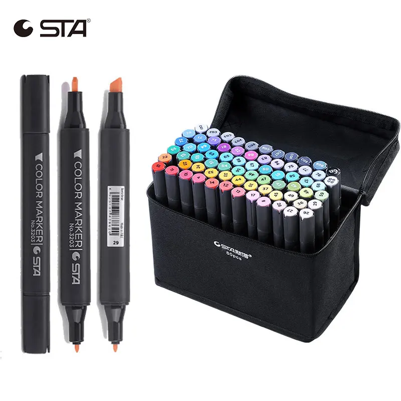 

STA 128 Color Marker Dual Tips Alcohol Based Sketch Markers Art Set for Painting Manga Sharpie Stationery Pen Artist Supplies