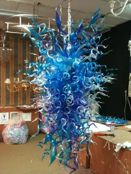Online Hot Sale Modern LED Home Light Blown Glass Large Blue Chandelier Lighting