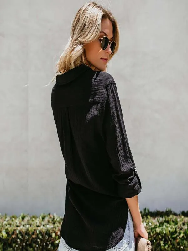 2019 New Shirt Women Cotton linen Casual Solid Long Sleeve Shirts Blouse Button Down Tops Female Clothes Autumn Fashion
