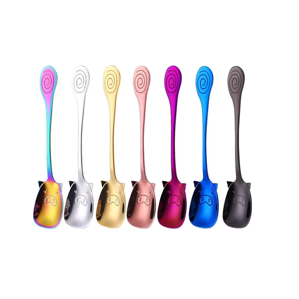 Colorful Stainless Steel Shovel Spoon Colorful Long Handle Coffee Milktea Stir Dessert Scoop Creative Bar Cocktail Mug Tool