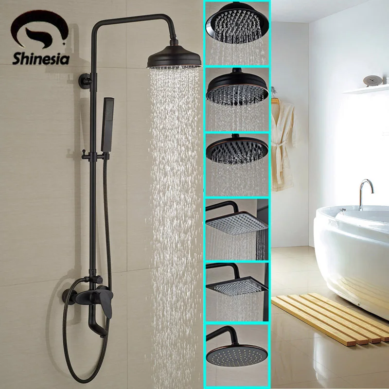 

Oil Rubbed Bronze 8 Inch Rainfall Shower Head with Hand Shower Swivel Spout Mixer Tap Wall Mounted