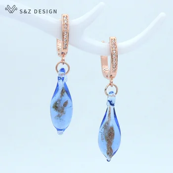 

S&Z 2019 New Long Water Drop Coloured Glaze Earrings 585 Rose Gold Fashion Personality For Women Temperament Jewelry Party Gift