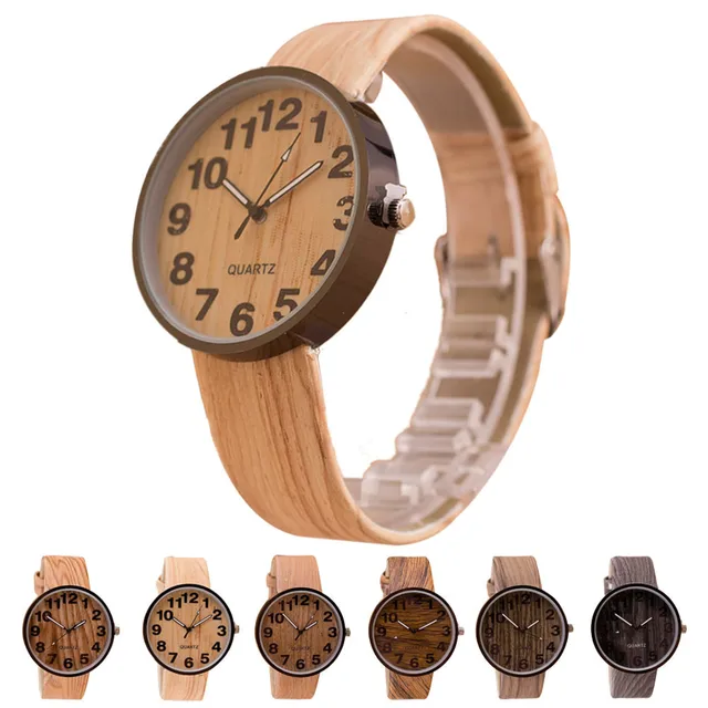 Style Wood Grain Leather Quartz Men Watch Women Dress Wristwatches Business Digi Style Wood Grain Leather Quartz Men Watch Women Dress Wristwatches Business Digi