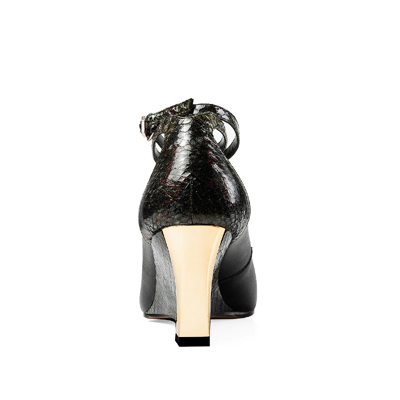 ISNOM/туфли-лодочки из змеиной кожи; женская обувь с острым носком; модная обувь с перекрестными ремешками; женская обувь на высокой танкетке; Женская Весенняя обувь