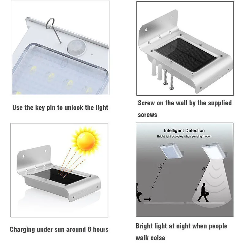 Movido a Energia Sensor de Movimento Sensor de Luz Conduzida da Parede Luz segundo Generation16led sem Fio ao ar Pacote Novidades Soalr Livre Solar Pir Luz Lâmpada 4 Led 19 Generation16LED Sem Fio Ao Ar Livre Movido
