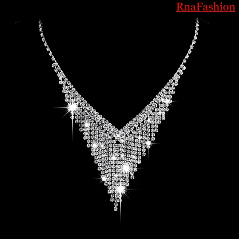 RNAFASHION Кристальные Свадебные Ювелирные наборы серебряного цвета Стразы ожерелье