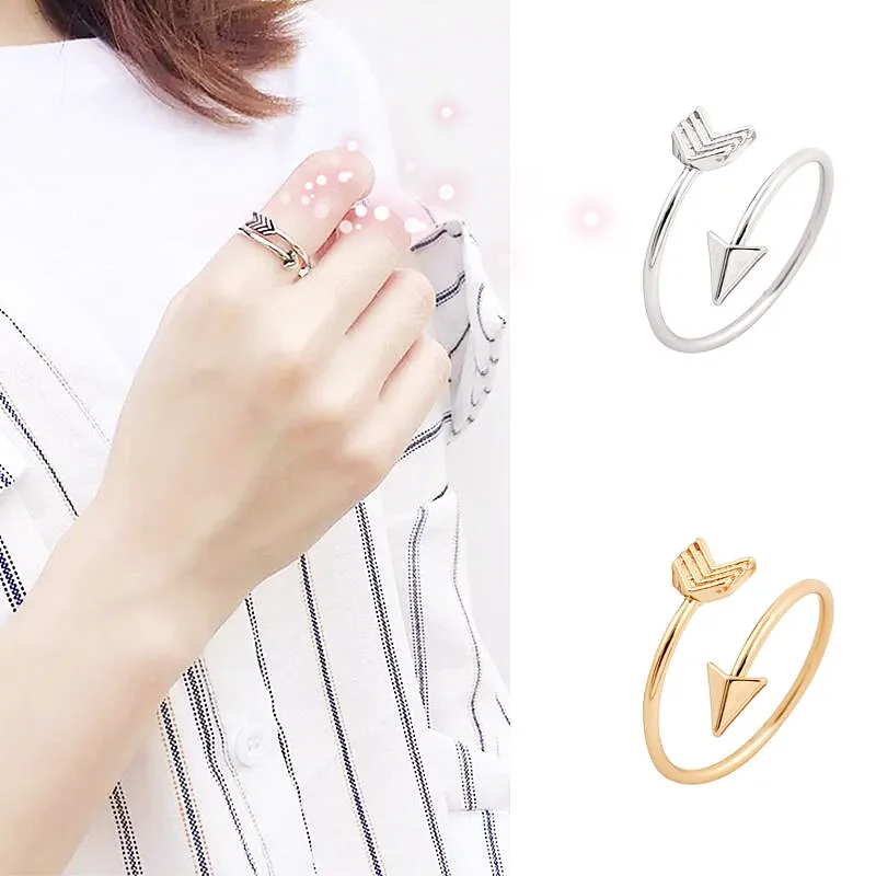

Exquisite Graceful 1PC Party 2018 New Arrival Classical Golden Silver Color Arrow Ring Allergy Free Women And Men Adjustable