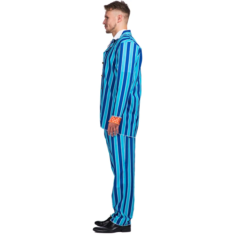 Fashion Austin Powers Suit 80's 70's Party Cosplay Men Blazer Suit Blue Striped Disco Costumes Adult Halloween Costume For Men