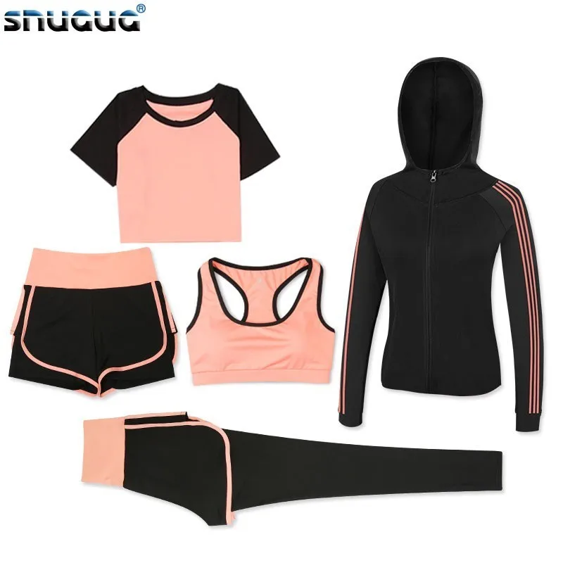 

5 Piece Yoga Set Polyester 2019 Womens Workout Sets Woman Fitness Outfit Women's Sports Bra Clothes New Running Clothing Ladies