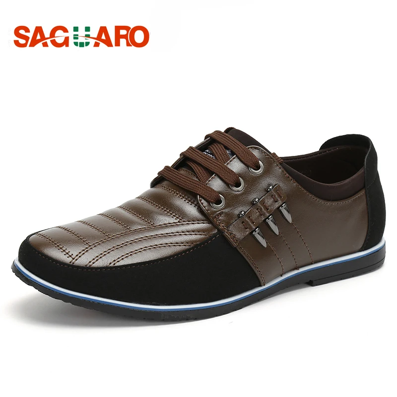 

SAGUARO Big Size 44 Genuine Leather Men Shoes 2018 Luxury Brand Lace-up Round Toe Casual Shoes Men Business Flats zapatos hombre