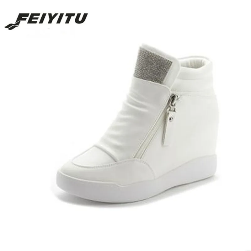 

Feiyitu Women Shoes 2018 Black White Fashion Height Increasing Wedge Heels Casual Rhinestone Elevator Platform Shoes Women's