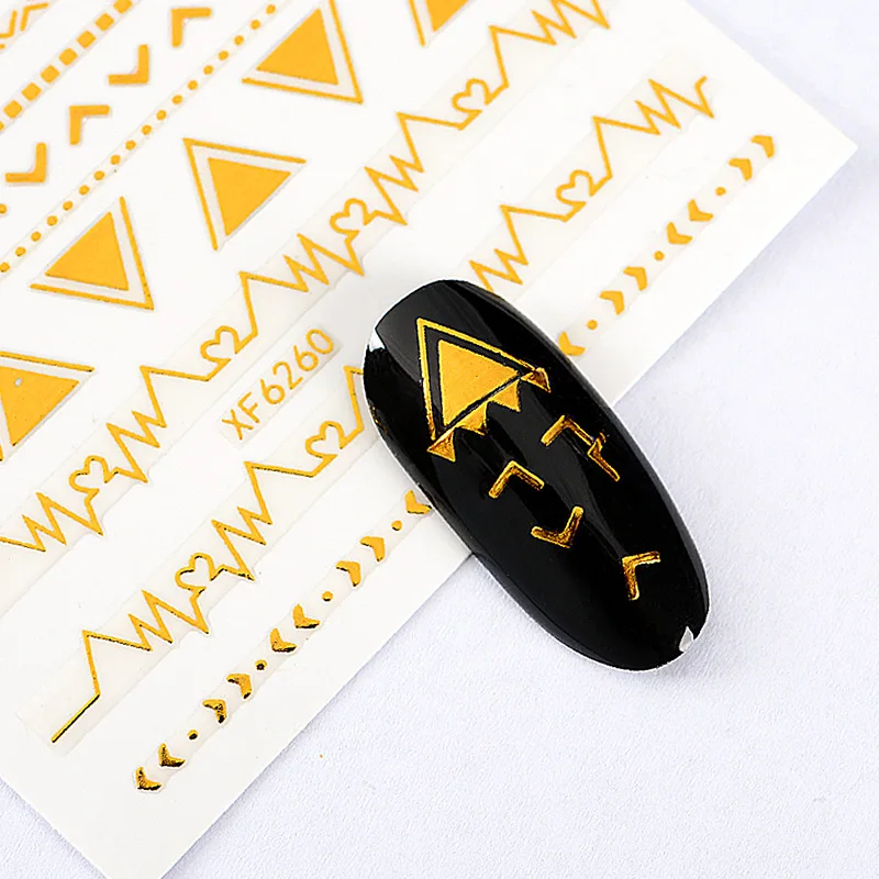 Золотые 3D лазерные наклейки для ногтей, полосы, геометрическое сердце, самоклеющиеся наклейки для дизайна ногтей, переводные наклейки, украшения для маникюра - Цвет: AM32814