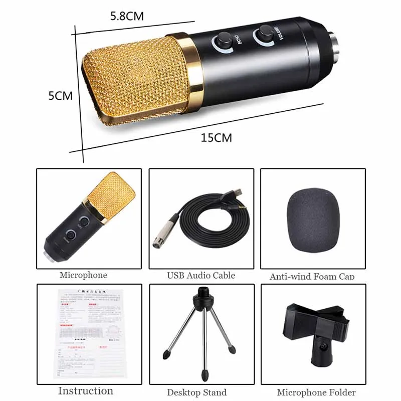 Проводной микрофон MK F100TL ручной для видеозаписи USB ПК конденсаторный с