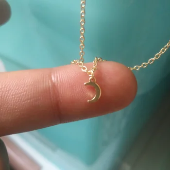 

Gift small silvery moon necklace little half moon necklace simple crescent Eclipse necklace star sky universe planet jewelry