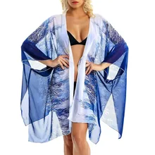 Сексуальное шифоновое перспективное пляжное платье, женское летнее бикини Танга с принтом перьев, пляжный накидка, кардиган, купальник Mayo