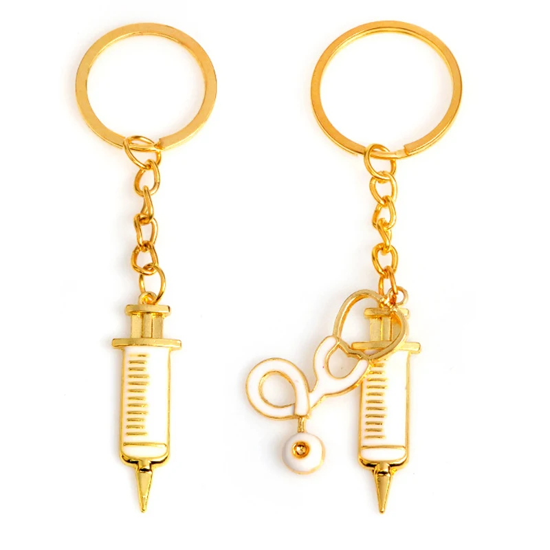 

Personality Cartoon Syringe Stethoscope Keychain Mini Individual Syringe Family Health Doctor Nurse Memorial Graduation Gift