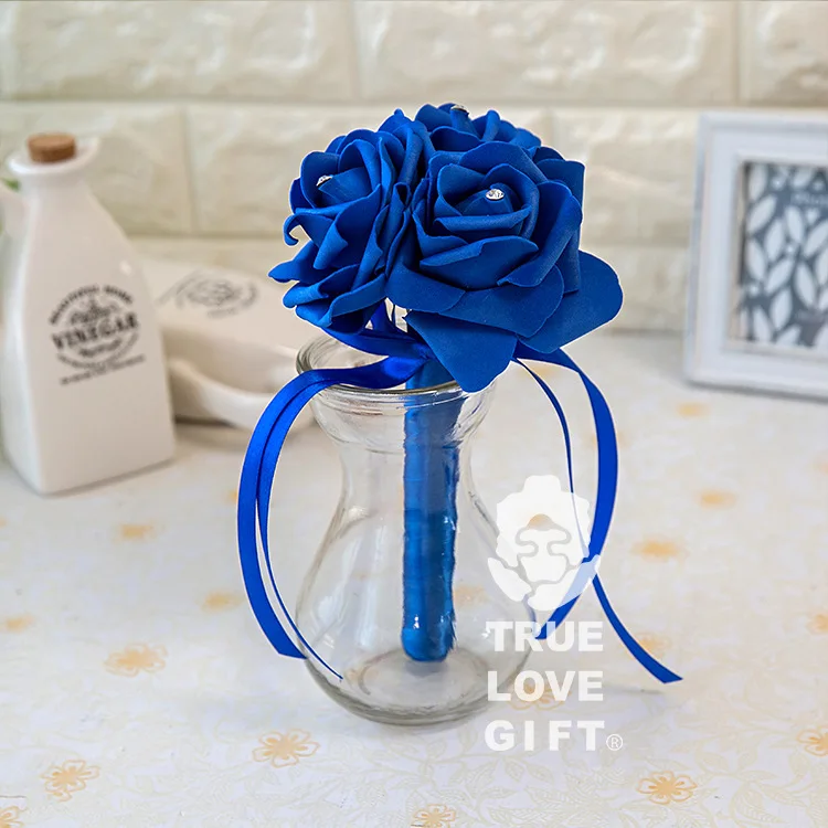 Красивый романтический свадебный букет цветок девушка невесты небольшой букет невесты Пена Цветок Лента горный хрусталь de noiva - Цвет: Royal blue