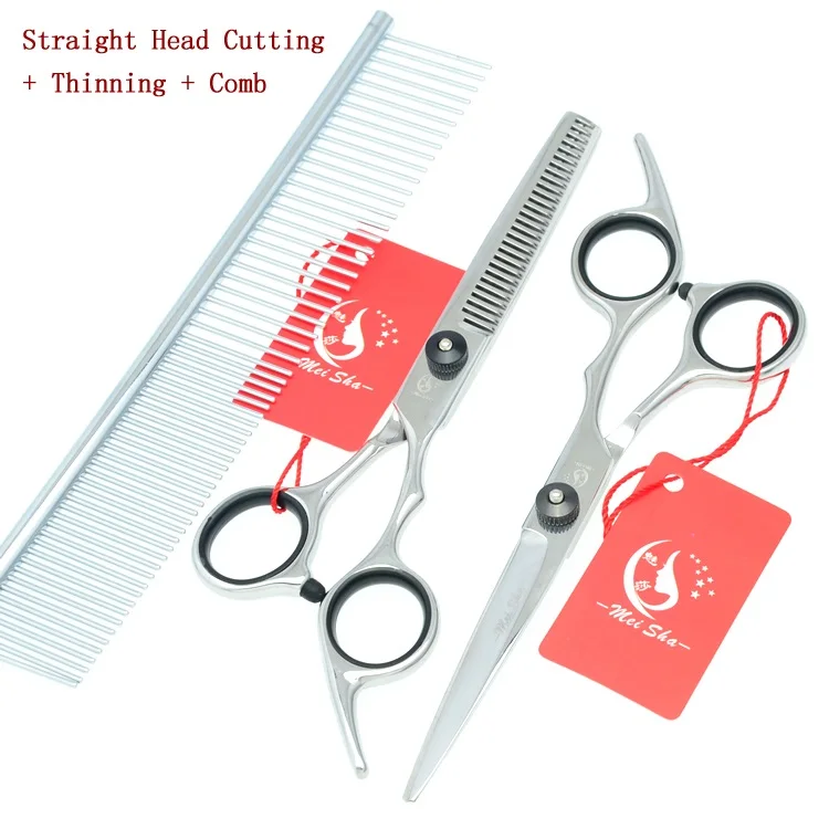 Meisha 6 inch Professional Pet Grooming Scissors Set for Hairdressing Dog Cutting Thinning Curved Shears Puppy Cliper HB0022 - Цвет: HB0025 and HB0026