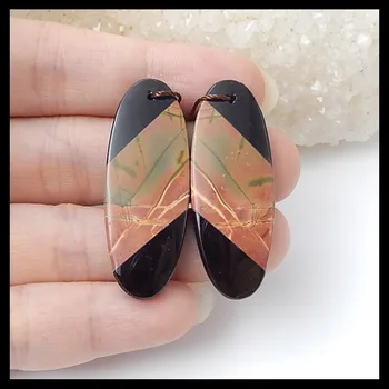 

Multi-Color Picasso Jasper,Obsidian Intarsia Earring Beads,Semiprecious jewelry earring,40x16x5mm,9.62g