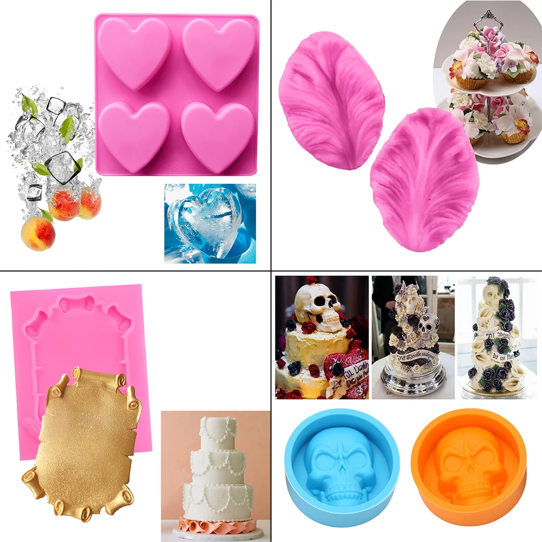 

1PC/2PCS Cake Decorating Irregular Skull Petals Heart Shape Silicone Soap Mold Fondant Cake Chocolate Stencils Pastry Baking