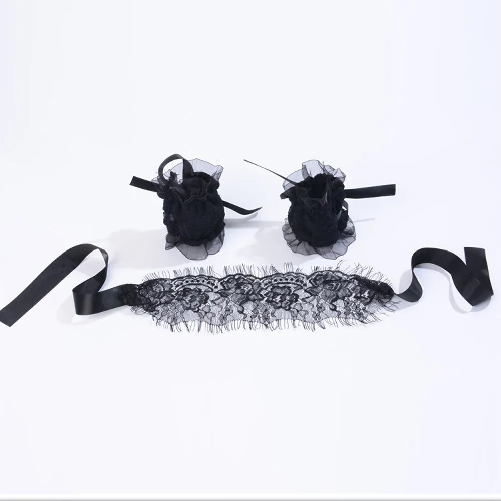 Женская сексуальная супер качество SM кружевная маска на глаза с наручниками браслеты три комплекта путешествия расслабляющий сон p# dropship323