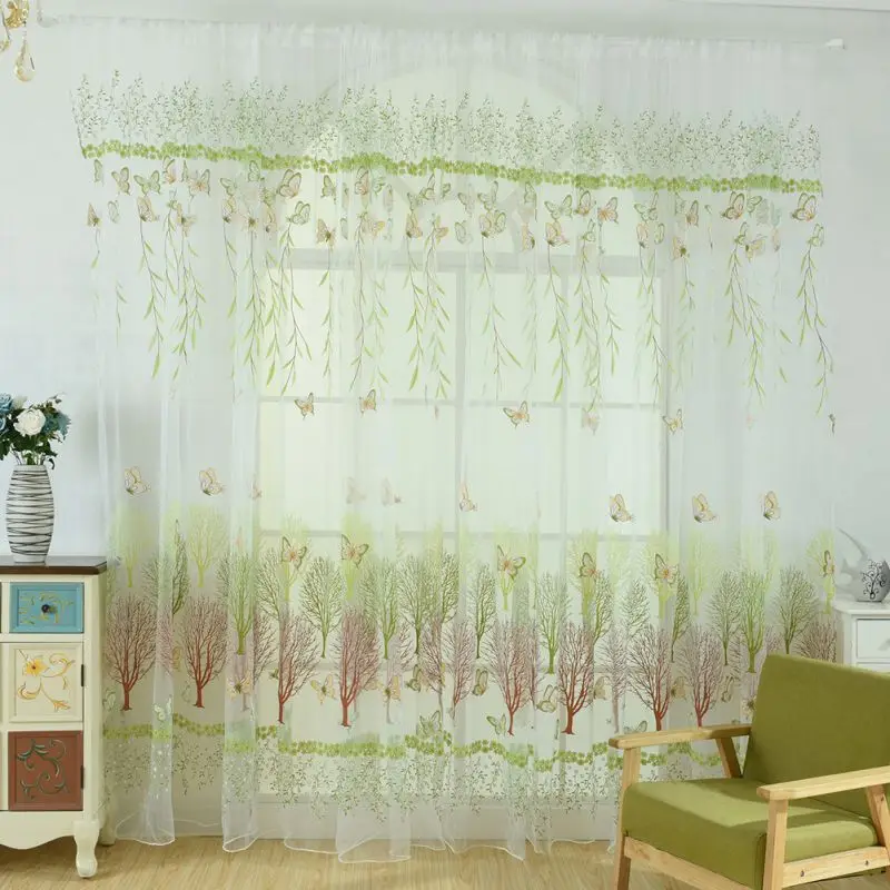 

New Fashion 100cm x 270cm Butterfly Print Sheer Window Panel Curtains Room Divider New style For Living Room Bedroom Decoration