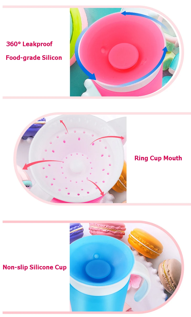 Baby Learning Drinking Cup Safe 360 Degree Water Milk Straw Children Two Holder Leak-proof Learn Drink Training Cup 260ml BB5058 (4)