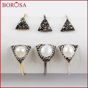 

BOROSA 5pcs Handcrafted CZ Pave Rhinestone Crystal Triangle Pearl Bangles Bracelet Gems Jewelry Elegant Drusy Bangles JAB854