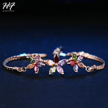 Классический браслет из розового золота с разноцветными подсолнухами, AAA кубический цирконий, модные ювелирные изделия для женщин, горячая распродажа, H021