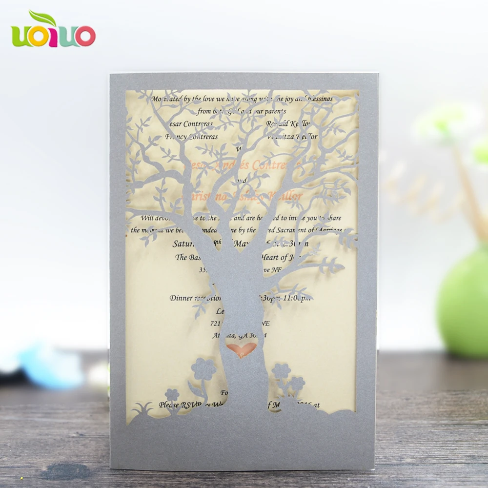 Красивые дерево Спасибо карты роскошные, с лазерной перфорацией свадебные карточки дерево приглашение с конвертом и вставкой