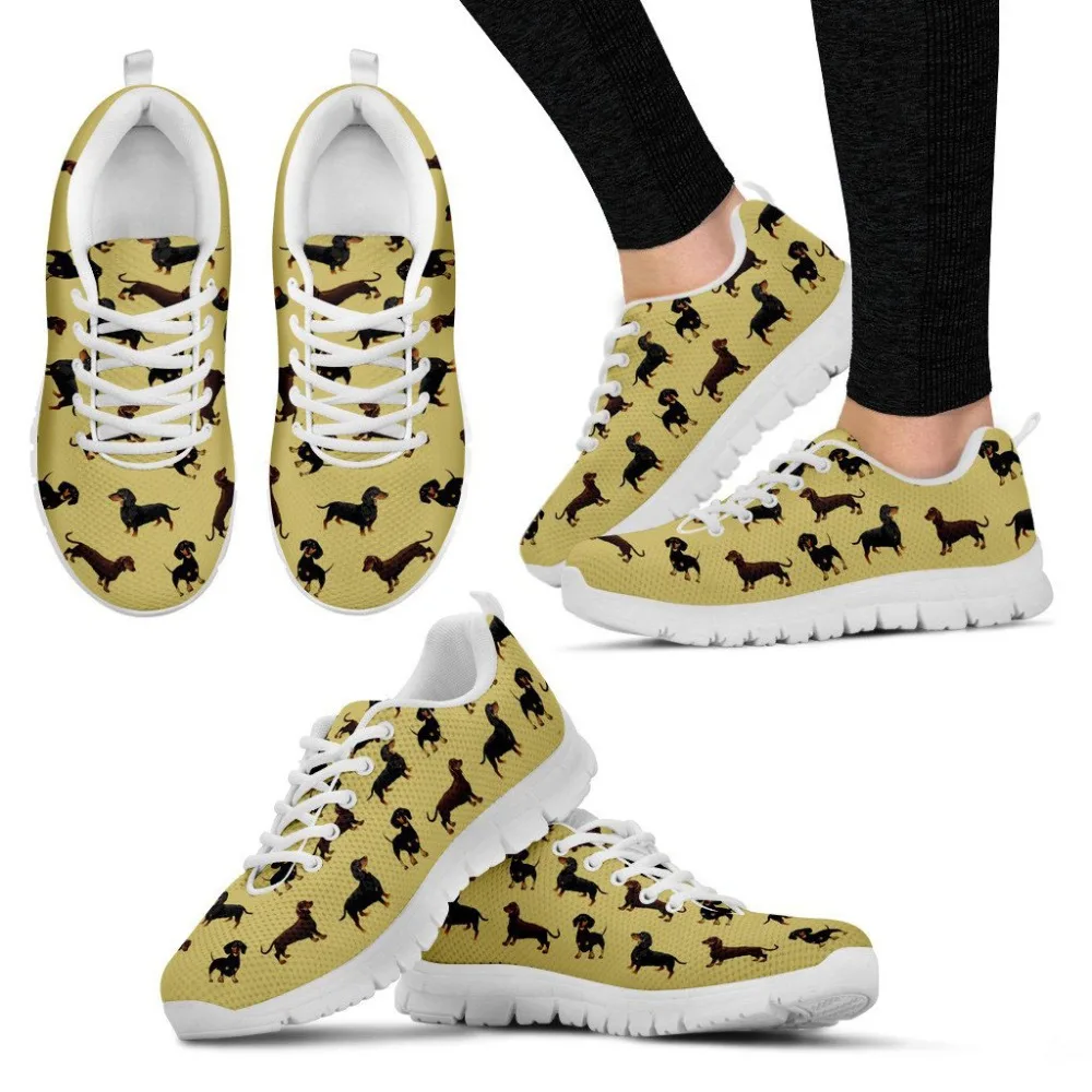 

Twoheartsgirl Cute Dachshund Dog Print Vulcanize Shoes Casual Sneakers for Women Breathable Lace Up Female Walking Shoes Plus