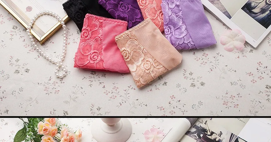 Plus Size L-XXXL Women Seamless Lace Panties Brand Women's Cotton Breathable Panty Transparent Sexy Briefs 04