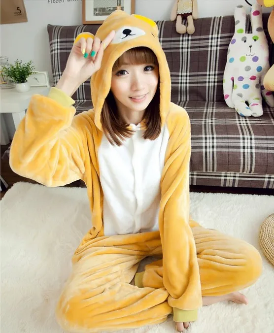 

Winter Spring Autumn Rilakkuma Cosplay Pajamas One Piece Adult Anime Animal Bear Onesie Unisex Warm Flannel Party Homewear