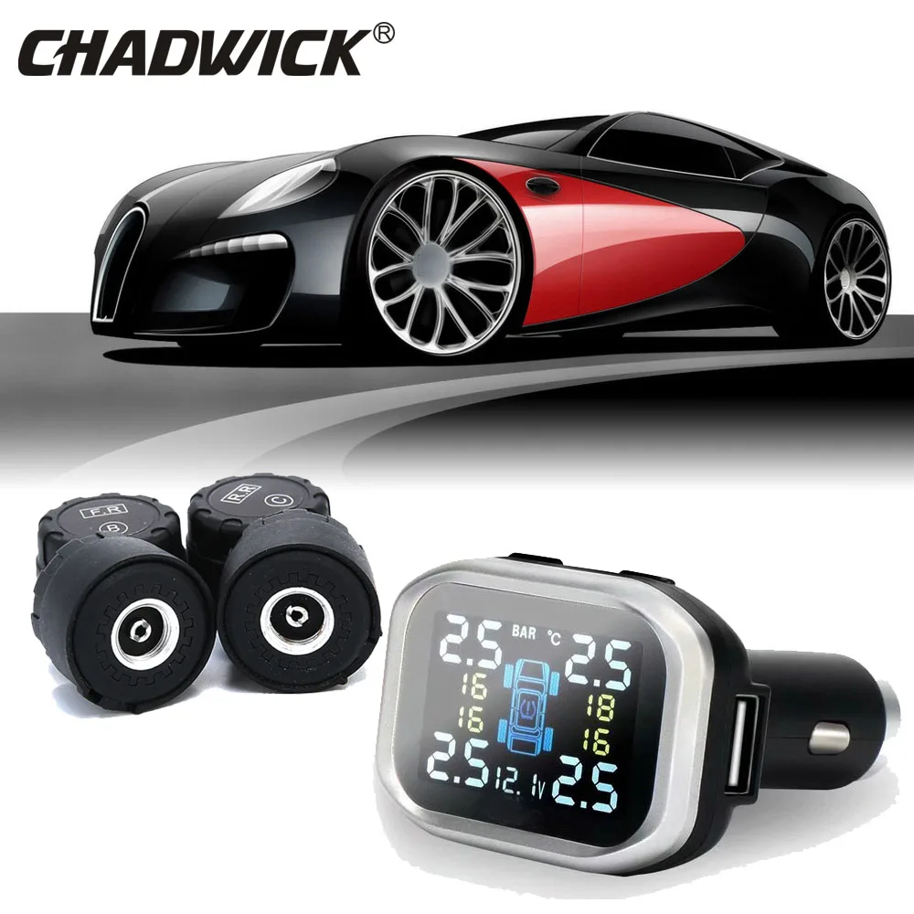 

LCD TPMS Cigarette lighter Wireless Digital Tire Pressure Monitoring System 4 External Sensor Car Alarm system CHADWICK TP720