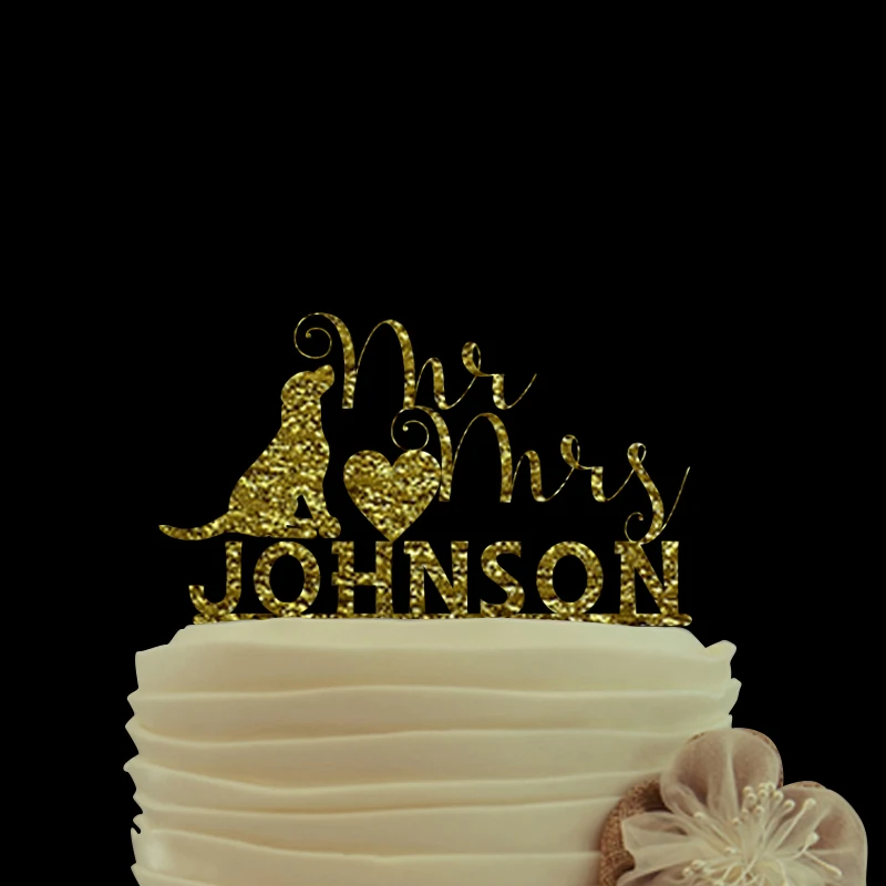 

Gold Glitter Cake Topper for Wedding ,Personalized Wedding Cake Topper with Dog ,Custom Mr Mrs Cake Topper,Wedding Cake Decor