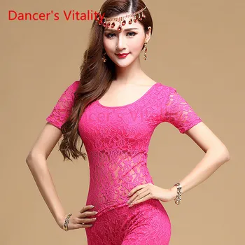 

Dancer's Vitality New Brand 4 Colors Belly Dance Clothes Tops Women Embroidery Net Yarn Short Sleeves For Belly Dance Clothes