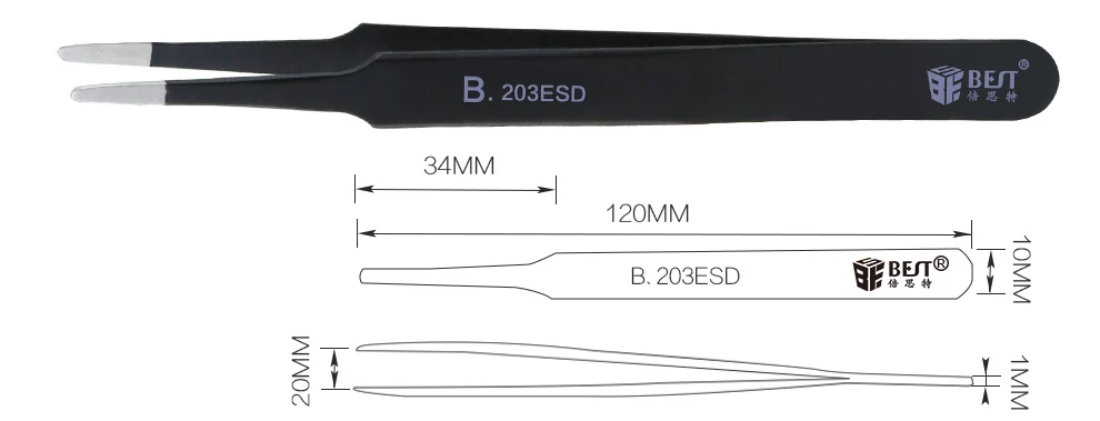 BEST-200ESD-205ESD Профессиональный высокоточный пинцет с покрытием Антистатический пинцет из нержавеющей Стали немагнитный