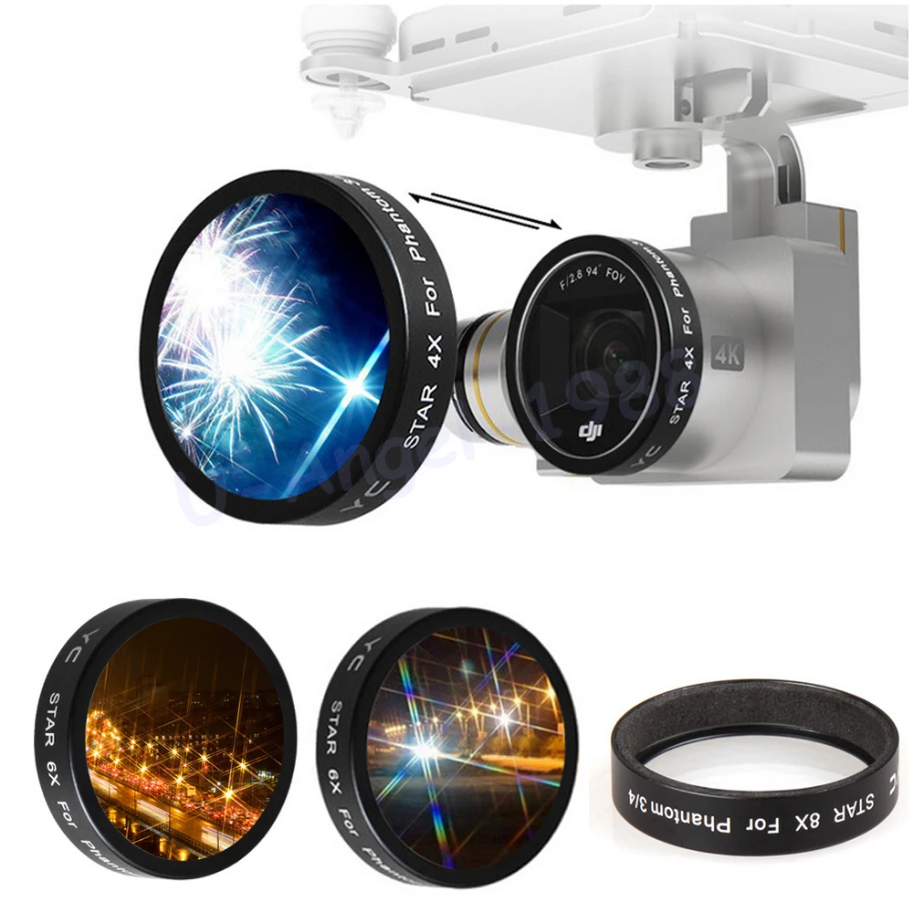 

1pcs Fast Install Phantom 3 Phantom 4 Accessories YC HD Star 4X 6X 8X Lens Filter Waterproof for DJI Phantom 4 3