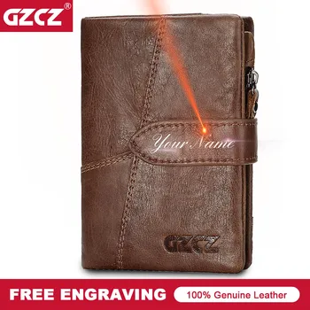 

GZCZ 2018 CASUAL Short Hasp Zipper Wallet MEN Coffee Genuine Cow Leather Walet Coin Pocket Money Purse Bag Card Holder Carteira