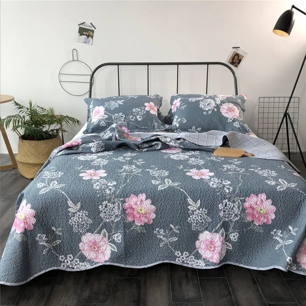 

Korean Summer Cool Handmade Cotton Quilted Quilts Handmade Print Floral Coverlet Bedcover PillowCase 3pcs Set King Size Bedsread