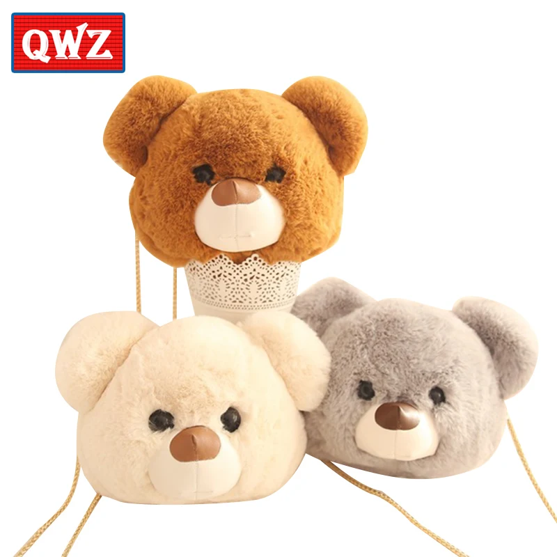 QWZ Cute Cartoon Bear Head Plush Toy Chain Bag Kawaii Plush Bear Tote