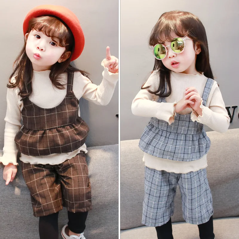 

Spring Cotton Casual Fashion Fake Three-piece Baby Boy Long-sleeved Suit Lattice Children's Clothing Girls Clothes Fashion
