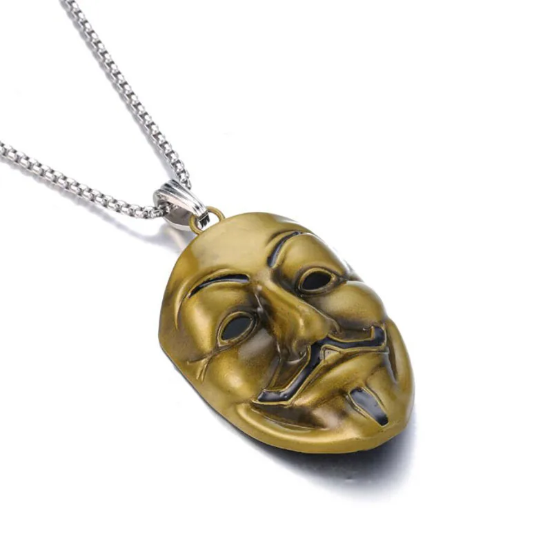 

New Car Ornament Pendant Couple Mask Stainless Steel Necklace Auto Interior Rear View Mirror Decoration Accessories Car Hanging