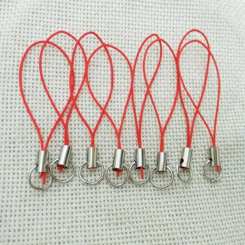 Red mobile case Lariat Lanyard jump rings small Rope keychain key rings