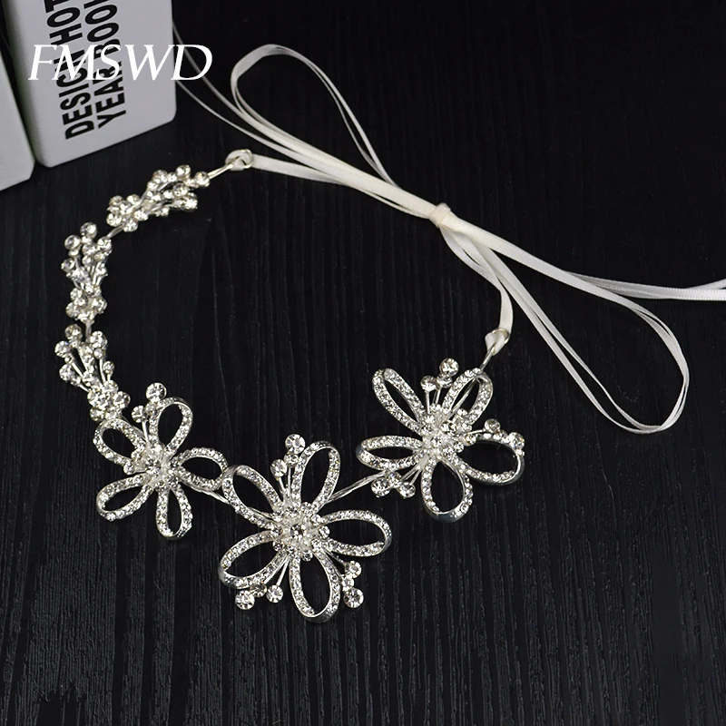 

Silver Color Flowers Crystal Headband For Wedding Rhinestone Bride Headband Bridal Headdress Headpiece Hair Fashion Jewelry