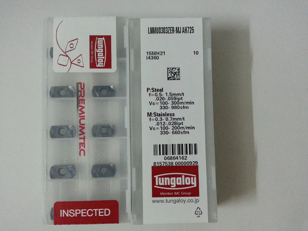 10pcs Tungaloy LNMU 0303 ZER MJ AH725 Carbide insert cutting tool for