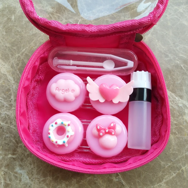 

LIUSVENTINA 2018 New DIY Resin Cute Cloud Flying Love Doughnut Bowknot Combo Contact Lens Case Bag Container for Color Lenses