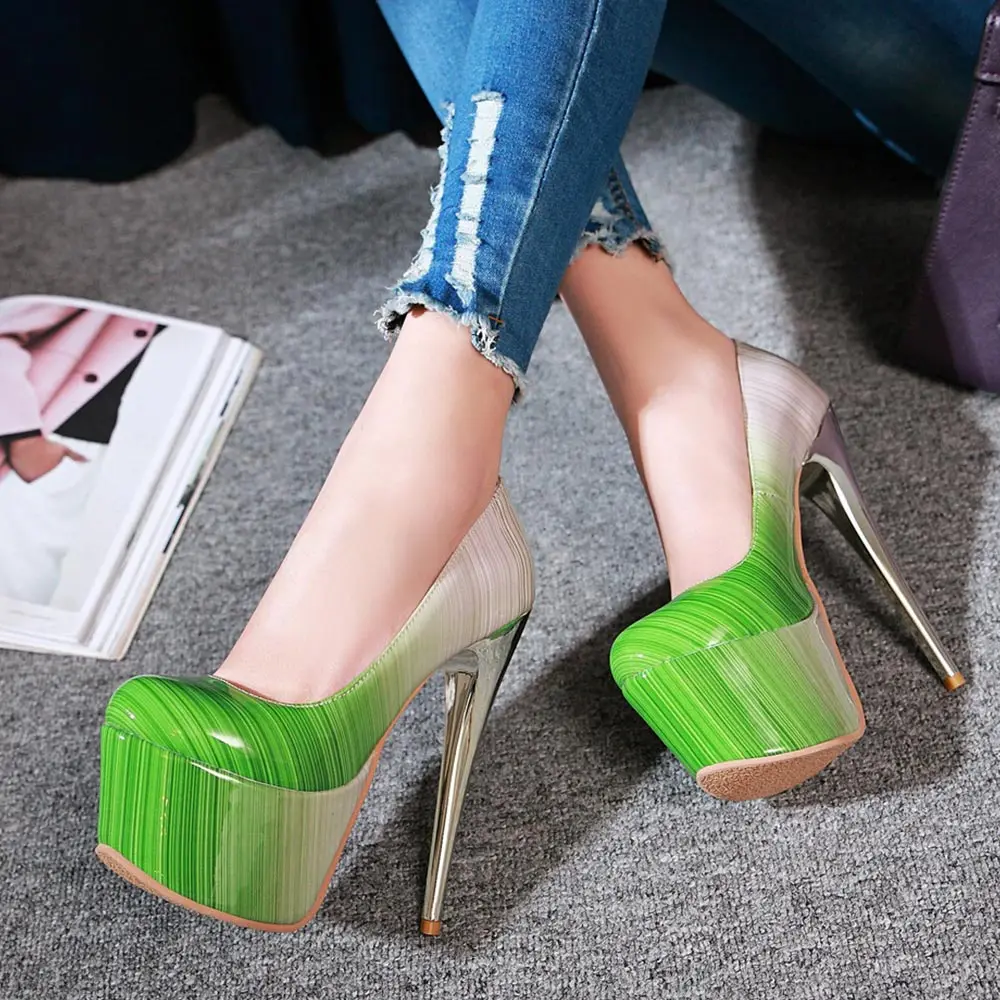 SGESVIER/пикантная обувь на платформе; женские туфли-лодочки с круглым носком на ультравысоком тонком каблуке; обувь для вечеринок на шпильке; Размеры 30-48; OX335 - Цвет: Зеленый