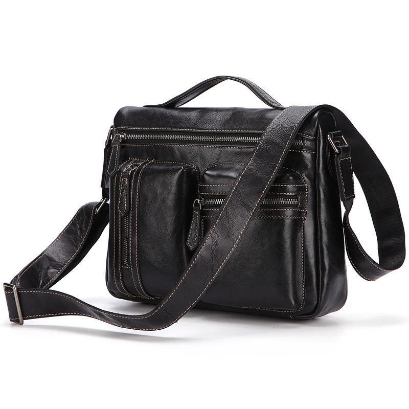 

2018 Hot sale new men Genuine leather shoulder bag vintage Pure color top-handle bags Elegant Man Shoulder Bags black brown